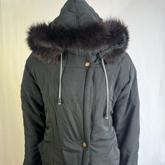 NUAGE BLACK PARKA COAT OVERSIZED JACKET FAUX FUR VINTAGE COAT XS - Picture 7 of 14